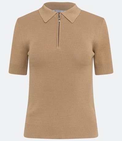 Blusa en Tejido de Punto con Mangas Cortas Cremallera en el Cuello 6
