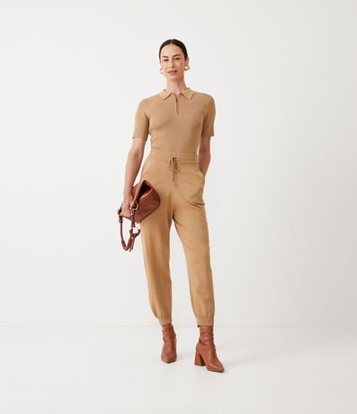 Blusa en Tejido de Punto con Mangas Cortas Cremallera en el Cuello 2