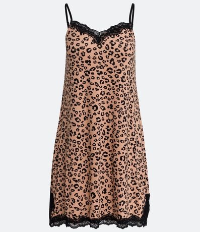 Camisón Corta en Viscolycra con Estampado Animal Print Jaguar y Encaje