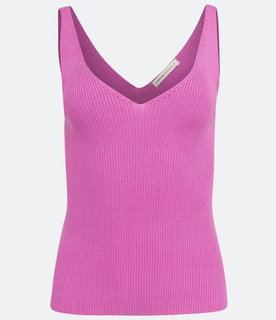 Blusa Musculosa en Punto Acanalado con Escote V 5