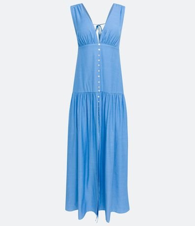 Vestido Largo en Lino con Escote Profundo y Fruncidos 6