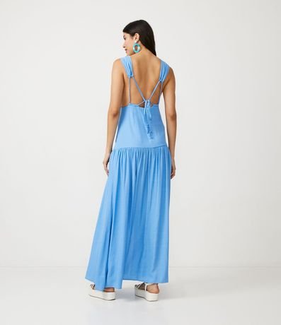 Vestido Largo en Lino con Escote Profundo y Fruncidos 2