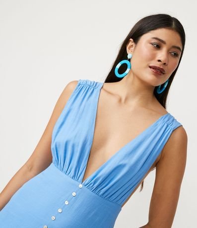 Vestido Largo en Lino con Escote Profundo y Fruncidos 4