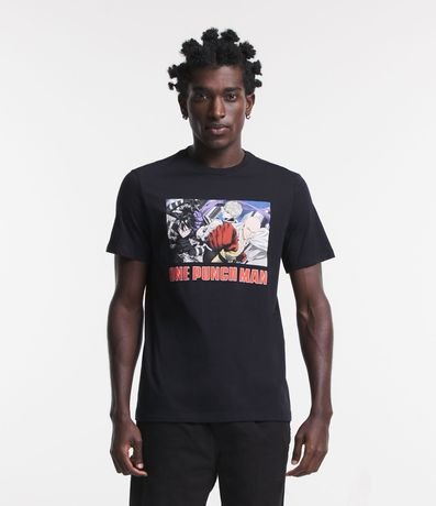 Remera Regular en Media Malla con Estampado One Punch Man 1