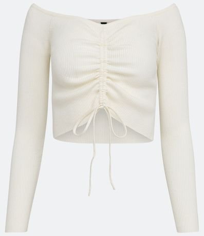Blusa Cropped de Punto Acanalado con Escote Ombro a Ombro y Manga Larga 5