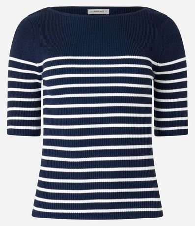 Blusa de Punto con Textura Acanalada y Estampado Rayada 6