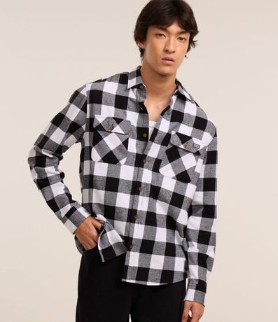 Camisa Regular en Franela de Cuadros y Manga Larga 1