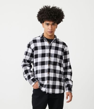 Camisa Regular en Franela de Cuadros y Manga Larga