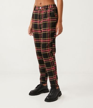 Pantalón Carrot con Trabilla en la Cintura y Estampa de Cuadros 2