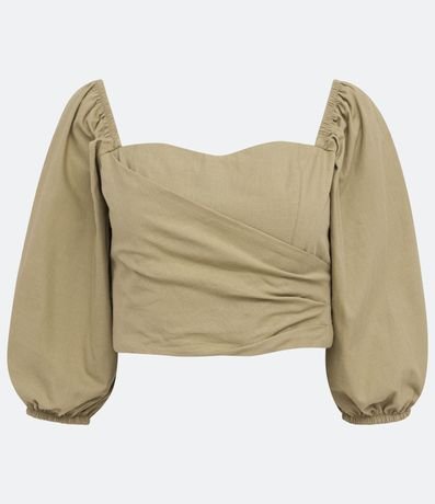 Blusa Cropped en Tricolina con Manga Abullonada y Lastex en la Espalda 6