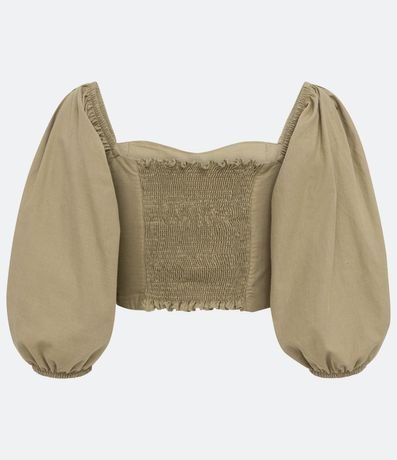 Blusa Cropped en Tricolina con Manga Abullonada y Lastex en la Espalda 7