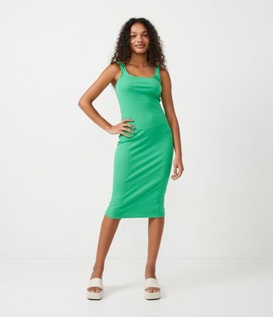 Vestido Midi en Algodón con Escote Cuadrado