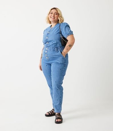 Mono Largo en Jeans con Estampado de Lunares Bordado Curve & Plus Size 1