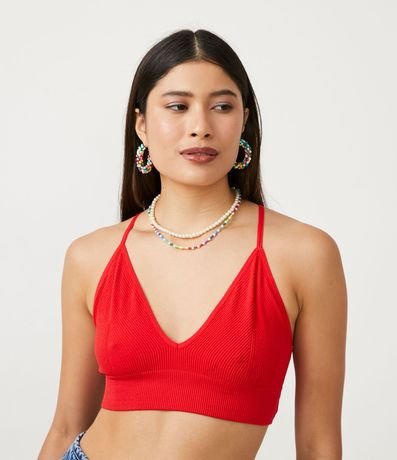 Blusa Cropped de Tirantes Cruzados en Poliamida Acanalada 1