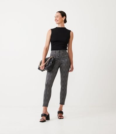 Pantalón Legging en Punto Roma con Estampado de Cuadros 1