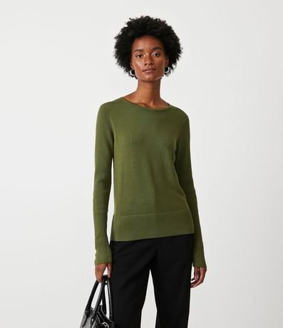 Suéter Alargado en Punto con Cuello Barco