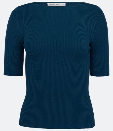 Blusa de Punto Acanalada con Cuello Barco 5