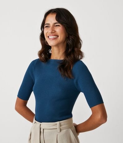 Blusa de Punto Acanalada con Cuello Barco 1