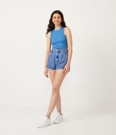Blusa Cropped sin Manga en Ribana con Cuello Redondo 2