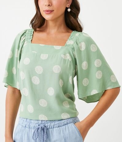 Blusa Bata en Viscolino con Manga Flare y Estampado de lunares 4