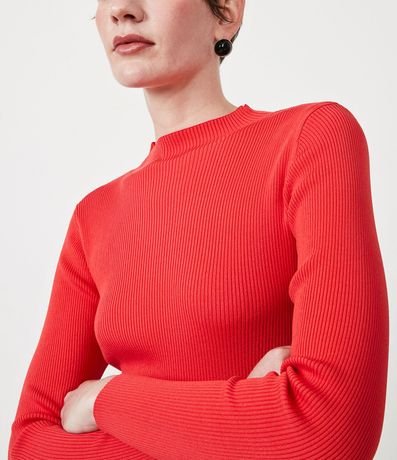 Blusa Básica en Tejido de Punto Acanalada con Cuello Alto 4