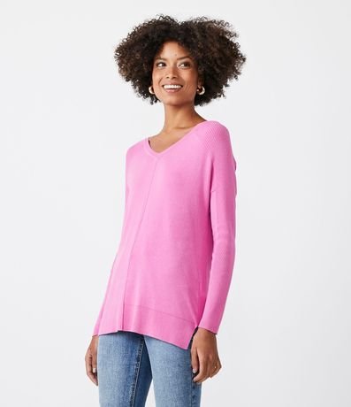 Blusa de Punto con Escote V Texturizada con Barra Mullet 1