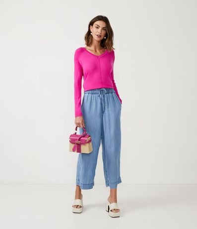 Blusa de Punto con Escote V Texturizada con Barra Mullet 2