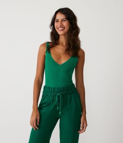 Blusa Musculosa en Punto Acanalado con Escote V 2