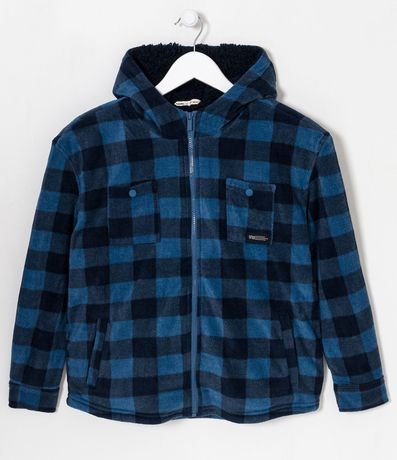 Camisa Infantil de Cuadros con Capucha y Forro Sherpa - Talle 5 a 14 años