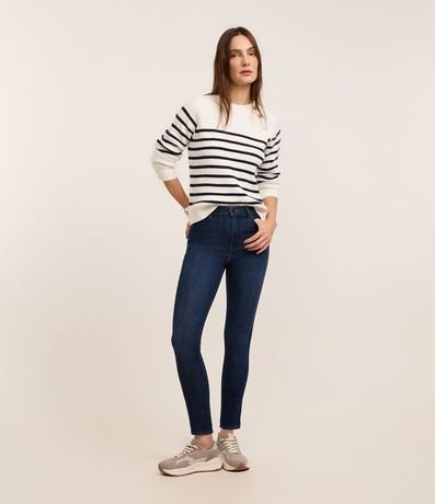 Pantalón Skinny Cropped en Jeans con Barra Doblada