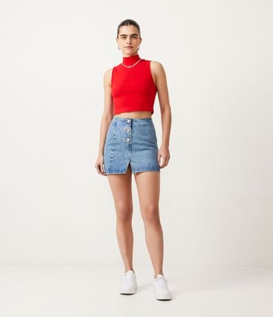 Blusa Cropped Básica sin Manga en Algodón con Cuello Alto 2