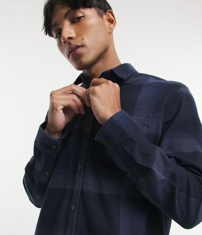 Camisa Regular en Algodón de Cuadros con Bolsillo y Manga Larga 5