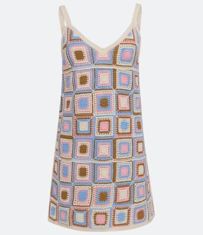 Vestido Corto de Punto Ganchillo y Cuadros Contrastantes 5