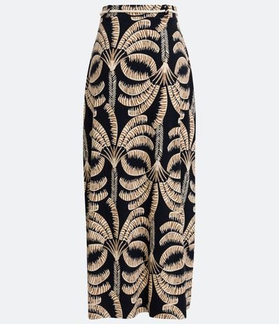 Pollera Larga en Viscosa con Abertura y Estampado Tropical 6