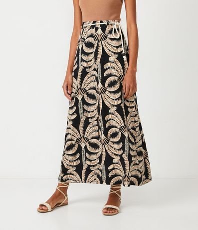 Pollera Larga en Viscosa con Abertura y Estampado Tropical 2