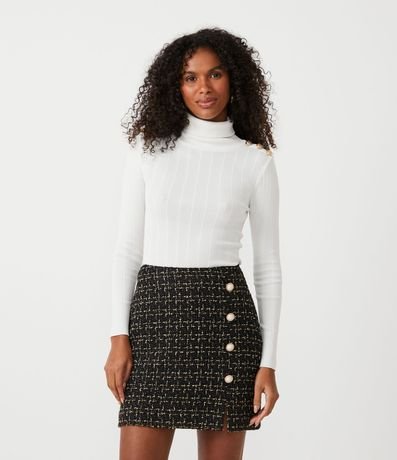 Blusa en Punto con Cuello Alto y Botón en el Hombro