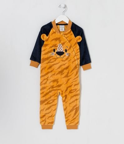 Pijama Mono Infantil en Fleece Estampado Tigre - Talle 1 a 4 años