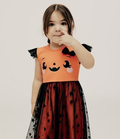 Vestido Infantil con Estampado de Calabazas de Halloween - Talle 1 A 5 años 1