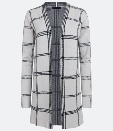 Cardigan Alargado en Punto con Estampado de Cuadros Grid 5