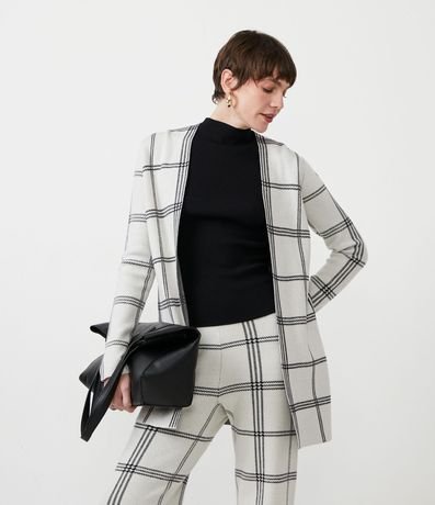 Cardigan Alargado en Punto con Estampado de Cuadros Grid