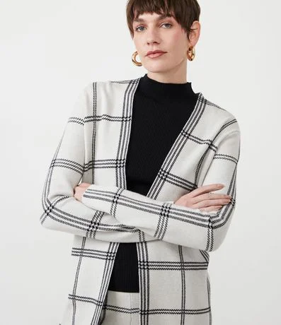 Cardigan Alargado en Punto con Estampado de Cuadros Grid 4