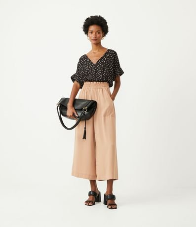 Pantalón Pantacourt con Cintura Elástica y Bolsillos Cuadrados