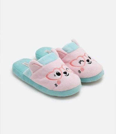 Pantufla Infantil en Fleece con Bordado de Animalito de Lentes - Talle  29/30 al 35/36
