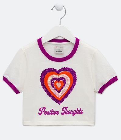 Blusa Cropped Infantil Estampado de Corazón con Lentejuelas - Talle 5 a 14 años 1