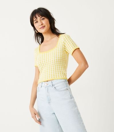 Blusa Cropped en Lana Acrílica con Manga Corta 1
