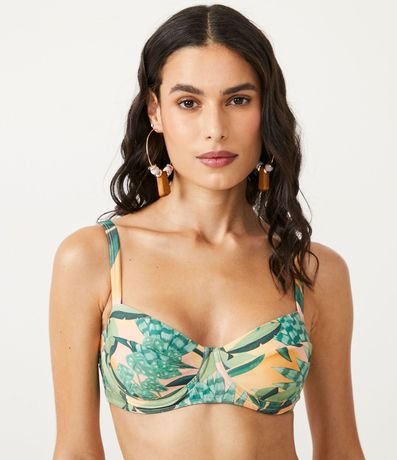 Bikini Top Media Copa en Poliamida con Estampado Follaje 1