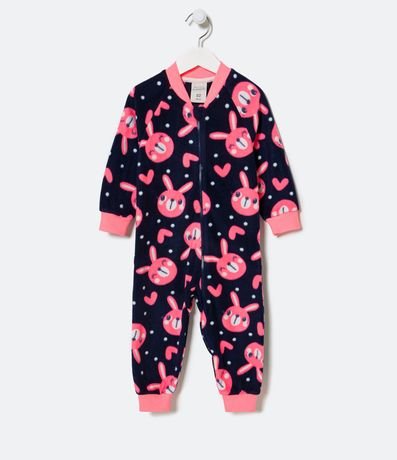 Pijama Jumper Infantil en Fleece con Estampado Caritas de Conejo - Talle 1 a 4 años