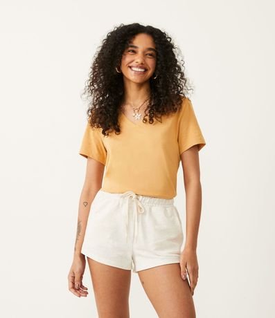 Blusa Básica en Algodón con Escote V y Manga Corta 1