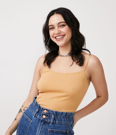 Blusa Musculosa en Poliamida Acanalada con Tirantes Finos 1