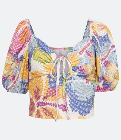 Blusa Cropped en Laise con Manga Corta con Estampado Floral 5